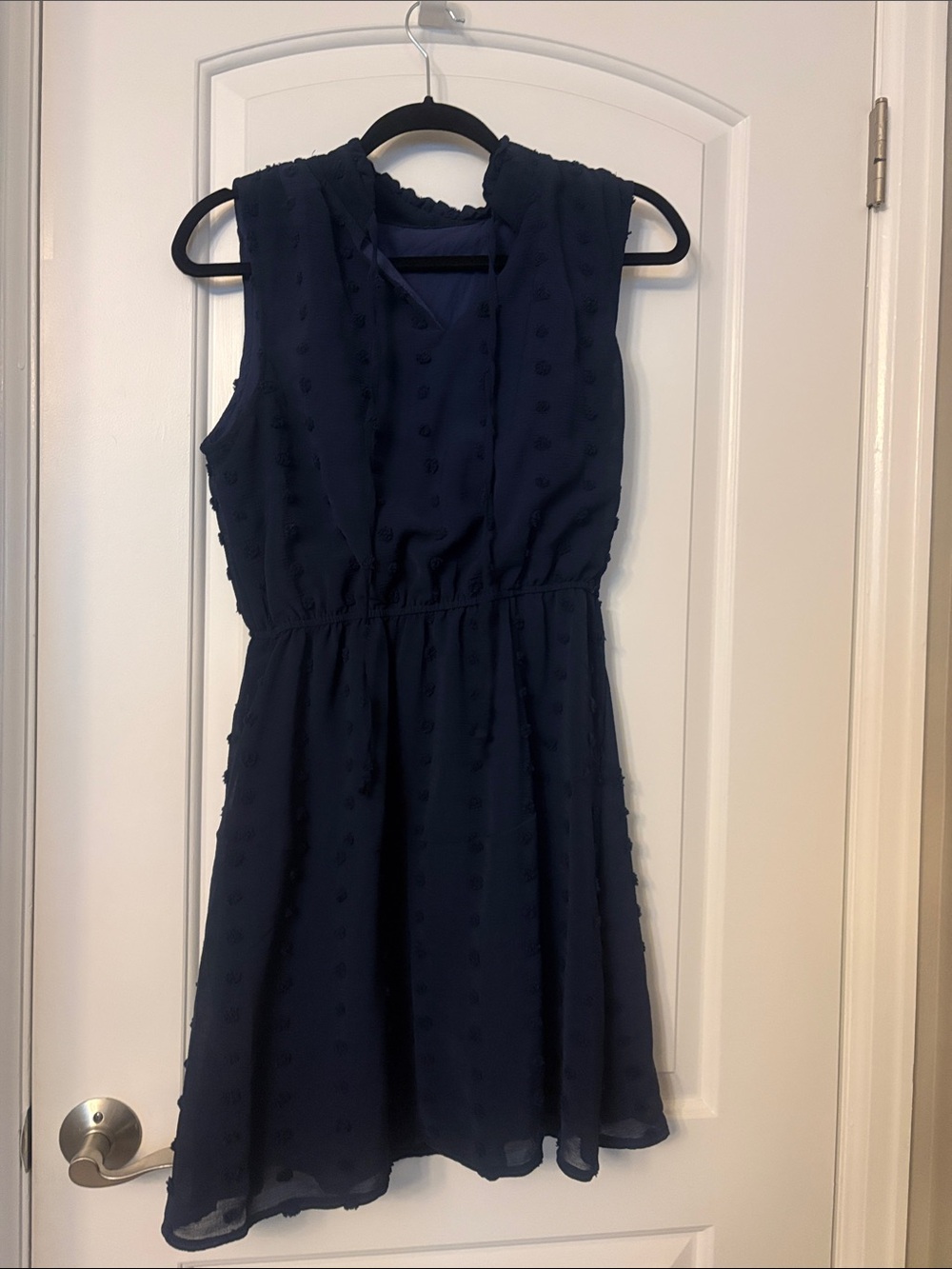 Amazon Navy Sleeveless Mini Dress with Textured Dot Detail